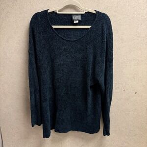 EILEEN FISHER Large Womens Textured Knit Pullover Heavy Dark Navy Blue Sweater